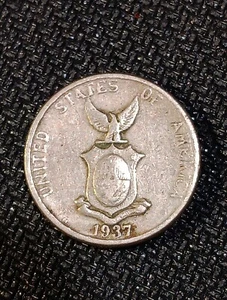 1937 Filipinas 5 Five Centavos United States of America Circulated Coin - Picture 1 of 4