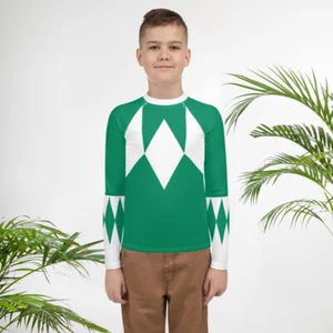 Fighter Green Halloween Costume Youth Rash Guard Shirt Cosplay Kids Clothing - Picture 1 of 20
