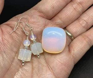 Opalite Genuine Stone & Handmade Earrings Set Crystal Healing - Picture 1 of 7