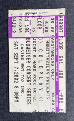 Ingresso para concerto Coldplay Stub The Joint Hard Rock Hotel 7 de setembro de 2002 - Imagem 1 de 2
