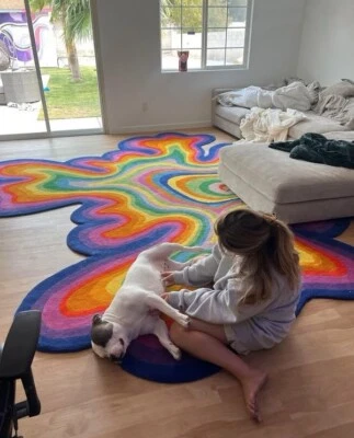 Psychedelic Irregular Shaped Tufted Custom Wool Area Rug For Gifting, Kids Room - Image 1 of 4