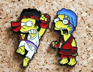 Simpsons Street Fighter Cross Over - Bart/Ryu & Milhouse/Ken - Pin Badge Set - Picture 1 of 1