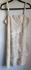 Mango Tango Hawaii Sz M 100% Linen Tan w/ White Palm Print Sleeveless Dress - Picture 1 of 7