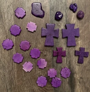 PURPLE Cross Square Howlite Turquoise Stones Cross Rocks For Crafts VARIETY ๐ - Picture 1 of 10