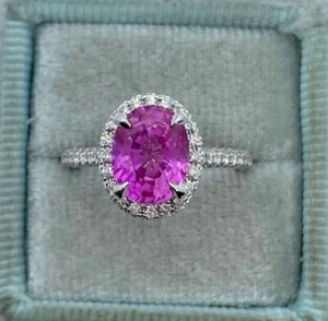 950 Platinum With Simulated Pink Ruby And White Moissanite Women's Wedding Ring - Picture 1 of 13