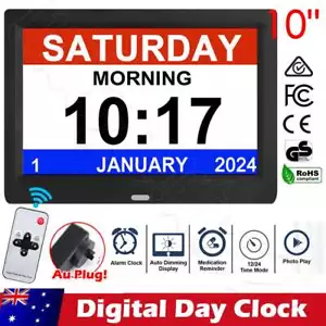 10 inch LED Digital Day Clock Calendar Dementia Date Week Month Year Time Wall - Picture 1 of 12