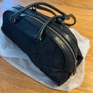 PRADA Vintage Handbag Boston Shoulder bag Black Old from Japan w/crochet - Picture 1 of 18