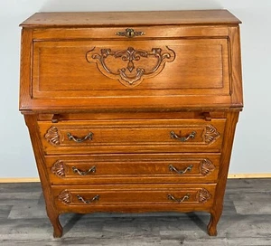 Vintage French Oak Secretary Desk β Bureau β Carved Writing Desk β LOT 3755 - Picture 1 of 13