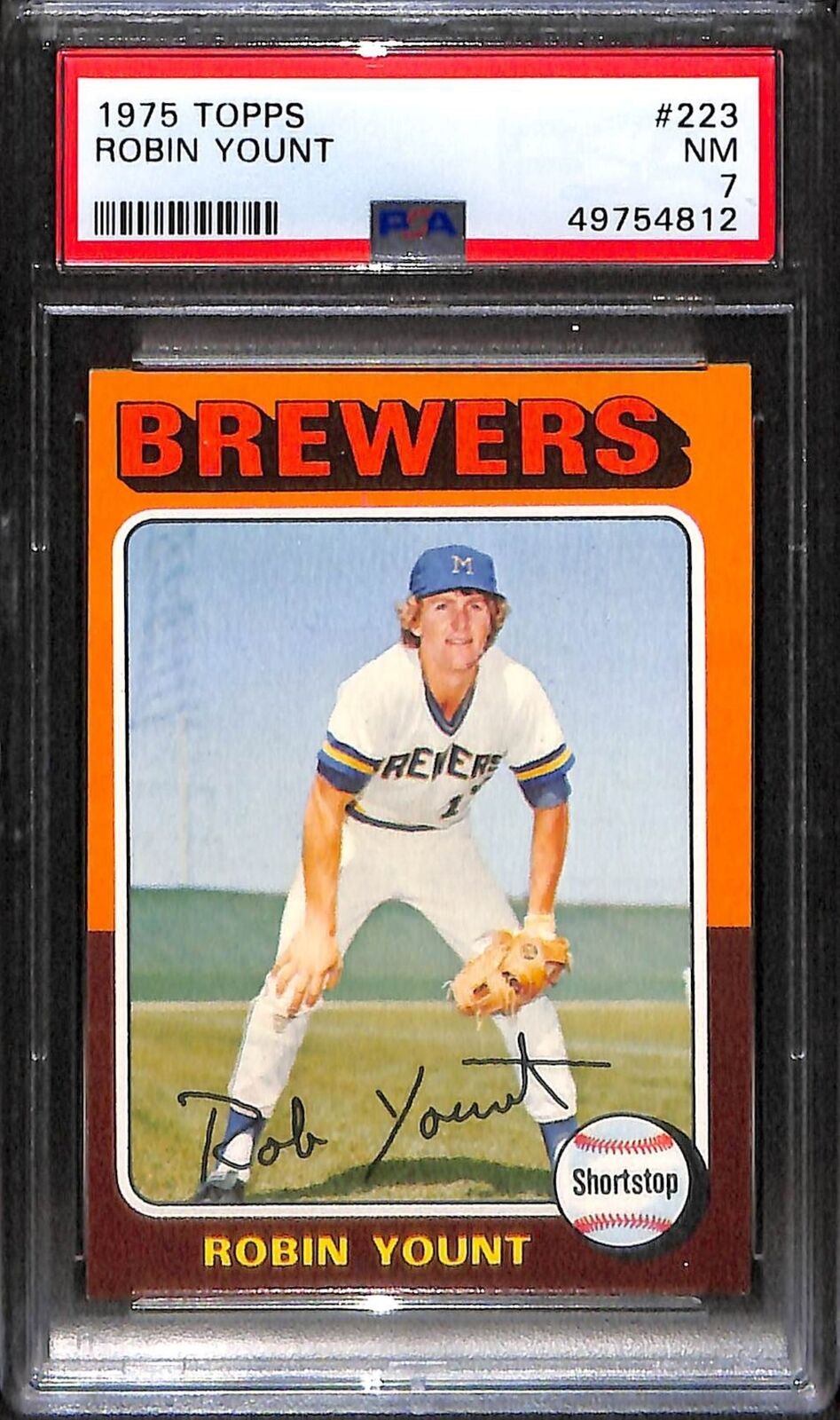 1975 Topps #223 ROBIN YOUNT ROOKIE RC BREWERS NM HOF PSA 7 49754812