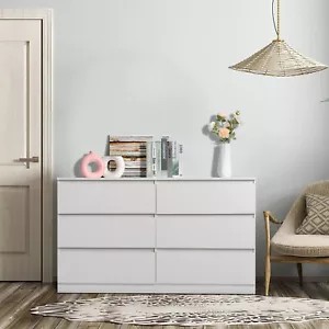 6 Drawer Double Dresser for Bedroom Wide Storage Cabinet White - Picture 1 of 13