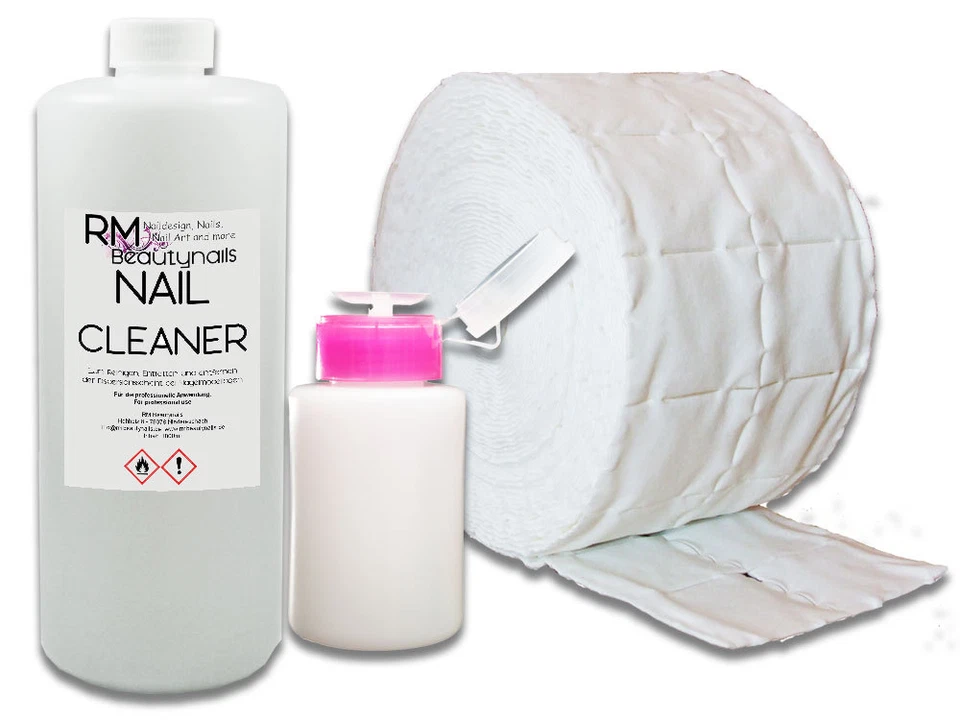 RM BEAUTYNAILS 1000ml Nagel Cleaner Set Entfetter 500 Zellstofftupfer Dispenser Isopropanol