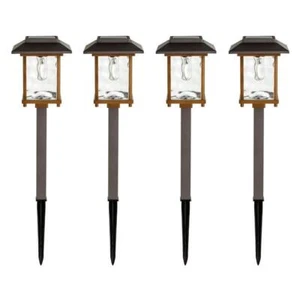 Outdoor Solar Path Light Bronze Gold LED Weather Resistant Water Glass Lens 4-Pc - Picture 1 of 12