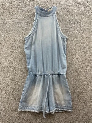 Cloth & Stone Chambray Romper Women XS Shorts Exposed Zipper Halter Light Wash - Image 1 of 4