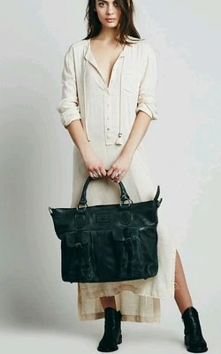 Free People Leather Weekender Bag Briefcase Black by Artola $675 - Image 1 of 4