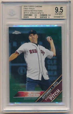 2016 Topps Chrome First Pitch Jordan Spieth Green Refractor BGS 9.5 Gem 43/99 - Image 1 of 2