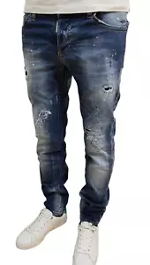New DSQ2 Size 32 Slim Jeans Blue Men's Washed Slim Fit Ripped Pants - Picture 1 of 4