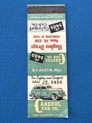 Careful Cab Co Taxi Advertising VTG Matchbook Cover Lt#2045 - Image 1 of 2