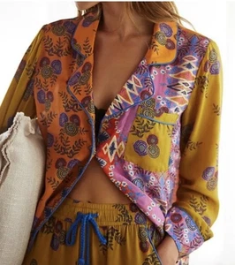 Anthropologie Kari Patterned Button Down Lounge Shirt Size XL - Picture 1 of 12