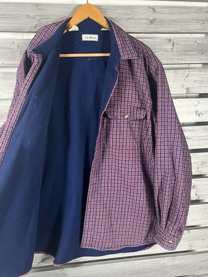 Vintage LL Bean Shirt Jacket Mens XL Red Plaid Flannel Long Sleeve Fleece Lined - Image 1 of 4