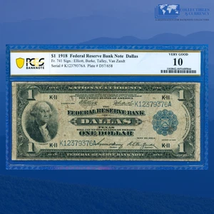 Fr.741 1918 $1 One Dollar FRBN *TOUGH* DALLAS "GREEN EAGLE", PCGS VG 10 #79376 - Picture 1 of 3