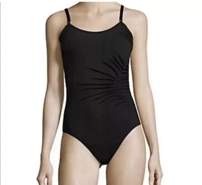 Calvin Klein Women's One Piece Swimsuit Size 8 Black Starbust Pleated - Image 1 of 4