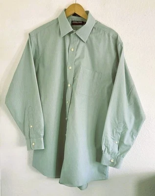 Kirkland Signature Men's Green Tailored Button Up Long Sleeve Shirt Size 17 -33 - Image 1 of 4