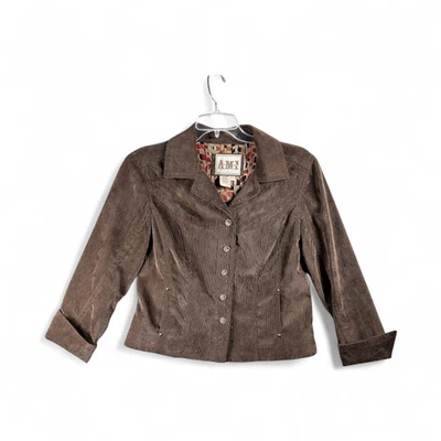 AMI Chocolate Brown Corduroy Button Jacket Women’s L Western Blazer Retro Fall - Image 1 of 4