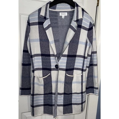 Elle Black & White Plaid Sweater Blazer Single Breasted Jacket - Image 1 of 4