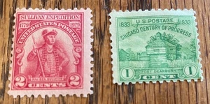1929 & 1933 UNITED STATES POSTAGE STAMP PAIR - UNUSED - ESTATE FIND - Imagen 1 de 2