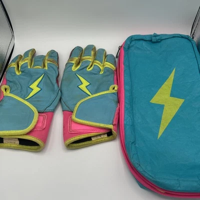 Guantes de Bateo Bruce Bolt Pequeños Azul Rosa Amarillo Usados Foto 1 de 4