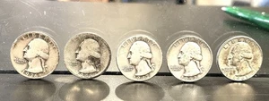 5 Silver Quarters Denver Mint - 1936, 41, 47, 52 & 61 - AUCTION - Picture 1 of 8