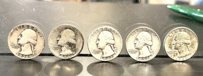 5 Silver Quarters Denver Mint - 1936, 41, 47, 52 & 61 - AUCTION - Image 1 of 4