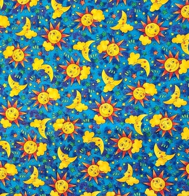 Sun Moon Celestial Blue Quilters Craft Juvenile Novelty Nursery Cotton HALF YARD - Image 1 of 4