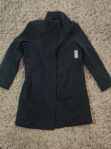 Old Navy Damen Peacoat Größe Medium schwarz durchgehender Reißverschluss langer Trenchcoat - Bild 1 von 4