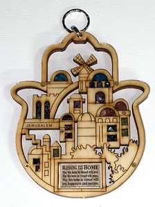 Colgante de pared de madera Hamsa, hecho a mano, bendición para el hogar, molino de viento - Imagen 1 de 1