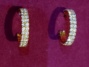 VTG NOLAN MILLER Pierced Earrings-Goldtone-Double row Austrian Crystal 1 in Dia - Picture 1 of 17