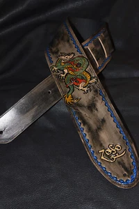leather guitar strap custom made all by hand 4" Dragons breath zoso J Page Edit3 - Picture 1 of 10