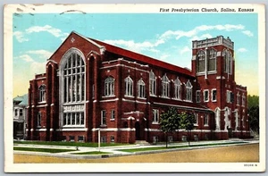Vtg Salina Kansas KS First Presbyterian Church 1930s View Linen Postcard - Picture 1 of 2