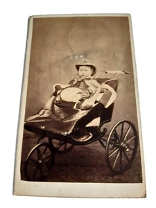 19thC Carte De Visite Photo Child in Perambulator Boo Boo 1 & 11 Months 1863 - Picture 1 of 3