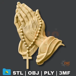 File STL per router CNC stampante 3D laser mani di preghiera con rosario - Foto 1 di 1