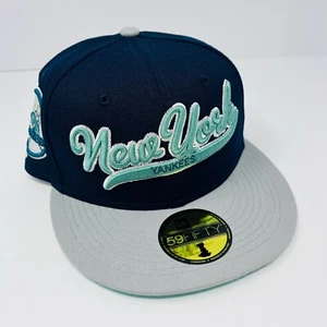New Era 59FIFTY New York Yankees Mens Fitted Hat Cap Size 7 3/8 Blue Gray Teal - Picture 1 of 7