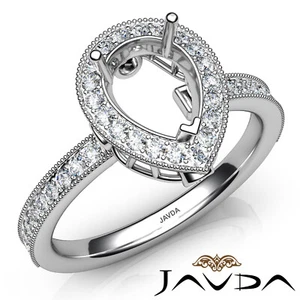 Pear Semi Mount Halo Pave Set Diamond Milgrain Edge Engagement Ring 0.50Ctw. - Picture 1 of 29