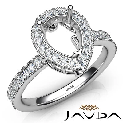 Pear Semi Mount Halo Pave Set Diamond Milgrain Edge Engagement Ring 0.50Ctw. - Image 1 of 4