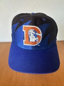 Vtg 90s Denver Broncos Black & Blue NFL Sharktooth Snap Hat Logo Athletic Exc! - Picture 1 of 10