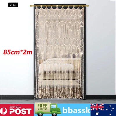 2 piezas Boho Macramé Cortina Ventana Puerta Armario Divisor de Habitación Boda Telón de Fondo Foto 1 de 4