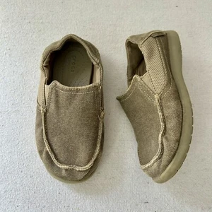 Crocs Santa Cruz Loafers Kids 11 Brown Canvas Slip On Convertible Heel - Picture 1 of 11