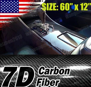 7D Accessories Glossy Carbon Fiber Vinyl Film Car Interior Wrap Stickers 12x 60" - Foto 1 di 12