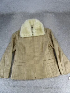 Talbots Collection Jacket Womens 16 Brown Fur Lined Neck Vintage y2k New - Picture 1 of 10