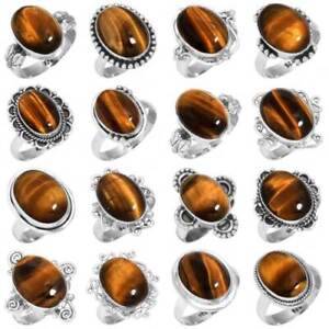 925 Silver Plated Multi-Color Tiger Eye Mixed Gemstone Wholesale Rings Lots A28
