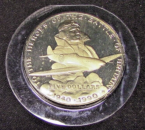 1990 $5 Comm Coin Marshall Islands 50th Anniversary of the Battle of Britian Cover